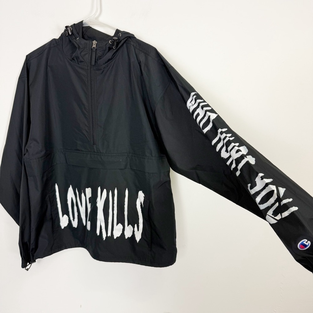 Champion Hooded Windbreaker Jacket Unisex Medium Pullover Love Kills Collab